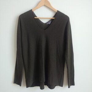 Vince relaxed fit wool cashmere dark green rolled V neck sweater top Small